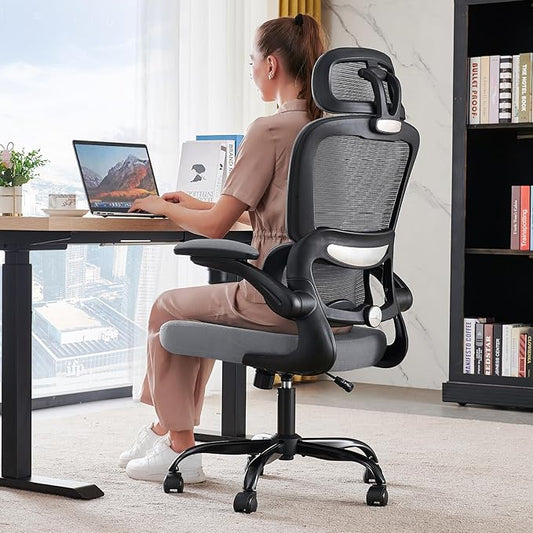 TRALT Office Chair Ergonomic Desk Chair, 330 LBS Home Mesh Office Desk Chairs with Wheels, Comfortable Gaming Chair, High Back Office Chair for Long Hours (Black Grey)