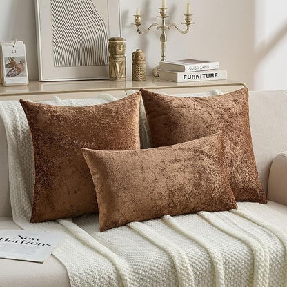 FUTEI Dark Brown Flannel Throw Pillow Covers 24x24 Inch Set of 2,Soft Dimensional Textured European Cushion Cases,Modern Home Decor for Couch Living Room