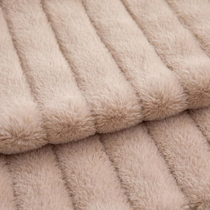 Pack of 2 Faux Fur Throw Pillow Covers 18x18 Inch Striped Decorative Soft Plush Couch Pillow Case Home Decor for Bed, Sofa, Living Room Beige