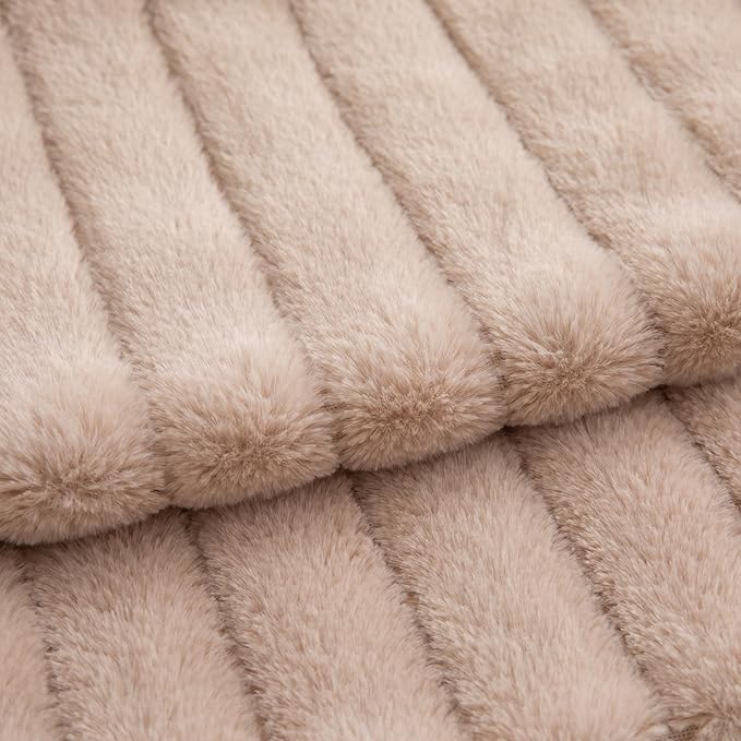 Pack of 2 Faux Fur Throw Pillow Covers 16x16 Inch Striped Decorative Soft Plush Couch Pillow Case Home Decor for Bed, Sofa, Living Room Beige