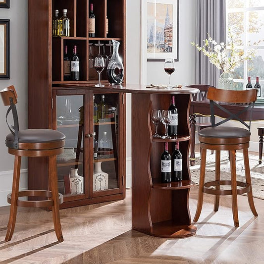 COSTWAY Bar Stool Set of 4, 360-Degree Swivel Solid Wood Stools with Soft Cushion & Backrest, 29.5” Height Kitchen Counter Bar Stools for Kitchen Island, Pub, and Restaurant (4, 29in)