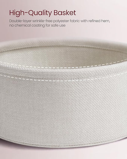 VASAGLE LILEA Collection - Side Table with Charging Station, Round End Table with Fabric Basket, Nightstand with USB Ports, for Living Room, Bedroom, Modern, Jelly Pink and Cream White ULET228R01