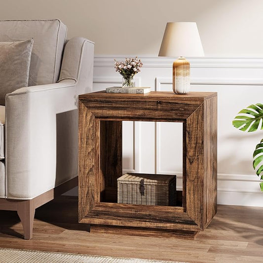Tribesigns Rustic Brown End Table, 24" Side Table with Storage Shelf, Farmhouse Style Nightstand Bedside Table for Small Spaces, Bedroom, Living Room, Entryway, Easy Assembly (1, Brown)