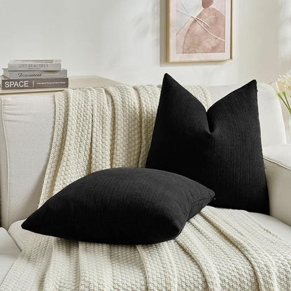 FUTEI Black Decorative Throw Pillow Covers 20x20 Inch Set of 2,Soft Cozy Wheat Ear Striped Patterns Cushion Cases,Modern Home Decor for Couch Bed Living Room