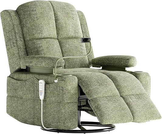 MAMAZING Triple Motor Power Swivel Rocker Recliner Chair with Adjustable Armrests for Adults, FSC Certified Faux Leather Rocking Chair Nursery for Breastfeeding, Green