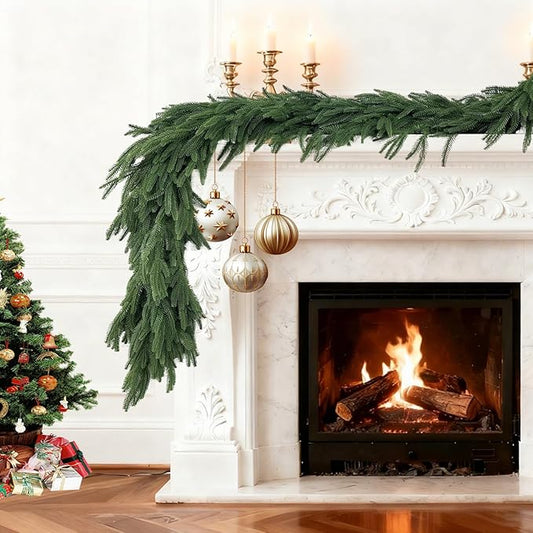 Christmas Garlands Norfolk Pine - Real Touch Pine Garlands - Garlands Christmas Decorations for Home Dining Table Mantel Porch Winter Christmas Decor(9ft)