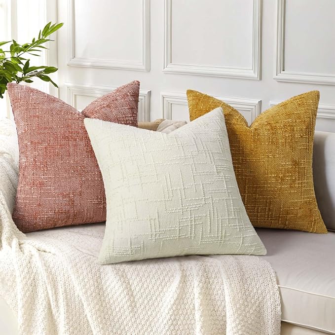 decorUhome Pink Chenille Throw Pillow Covers 26x26 Set of 2 Thick Textured Slubby Couch Pillow Covers Farmhouse Accent Modern Neutral Decorative Pillow Cases for Bed Sofa Living Room