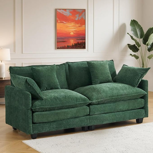 77" Cloud Sofa Loveseat & Couch｜Small 2-Seater Chenille Sectional Sofa with 29.1" Deep Seat｜FSC Certified Solid Wood & Metal Frame｜Easy Assembly & 1YR Guarantee｜ for Living Room Apartment Bedroom