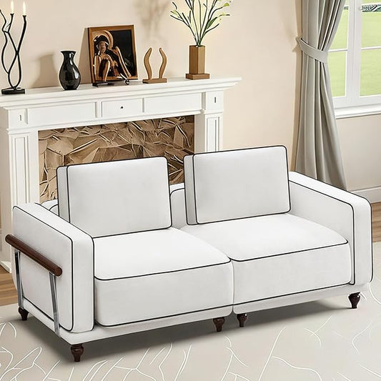 80" Loveseat Sofa Cloud Modular Sectional Couch,Deep Love Seat Couch with Armrests Wooden Legs,2 Seater Comfy Thicked Cushion Upholstered Sofa for Living Room Bedroom,White