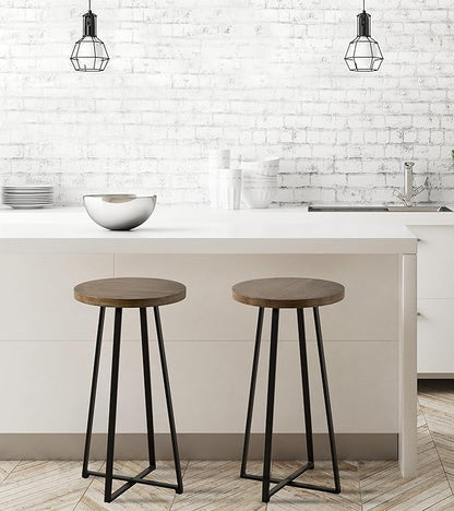 Kate and Laurel Zia Modern Counter Stool, 13 x 13 x 25, Natural Wood and Black, Decorative Contemporary Stool for Kitchen