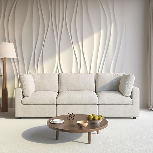 WJShome Cloud Sectional Couches for Living Room,100.5" Convertible Love Seat, 3 Seater Modular Sectional Sofa,Deep Seater Furniture Sets,Beige