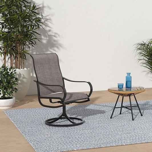 PHI VILLA Patio Swivel Dining Chairs Set of 2, Outdoor Metal Chair with Textilene Mesh Fabric, Patio Chair with Armrest, Black Frame for Patio Deck Garden