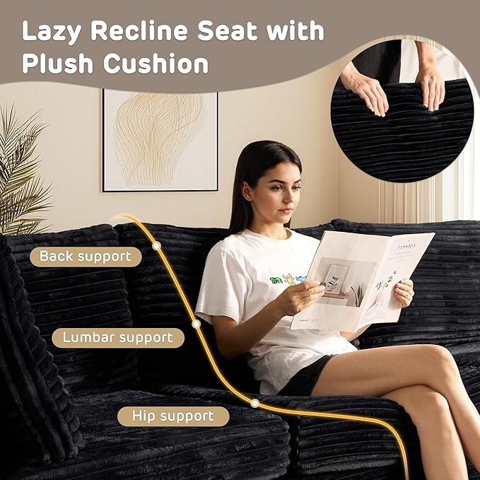 98" Modular Sofa with Swivel Chairs, Modern L Shape Cloud Sectional Couch Plush Corduroy 5 Seater Deep Seat Sofas Set & Accent Armchair Set of 2 for Living Room, Black