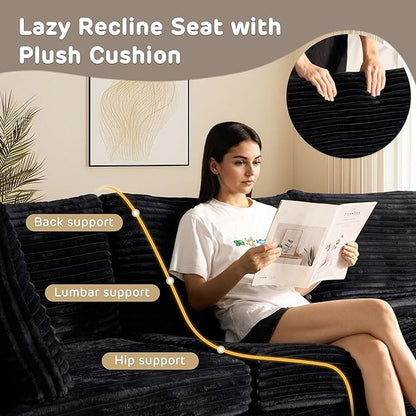 98" Modular Sofa with Swivel Chairs, Modern L Shape Cloud Sectional Couch Plush Corduroy 5 Seater Deep Seat Sofas Set & Accent Armchair Set of 2 for Living Room, Black