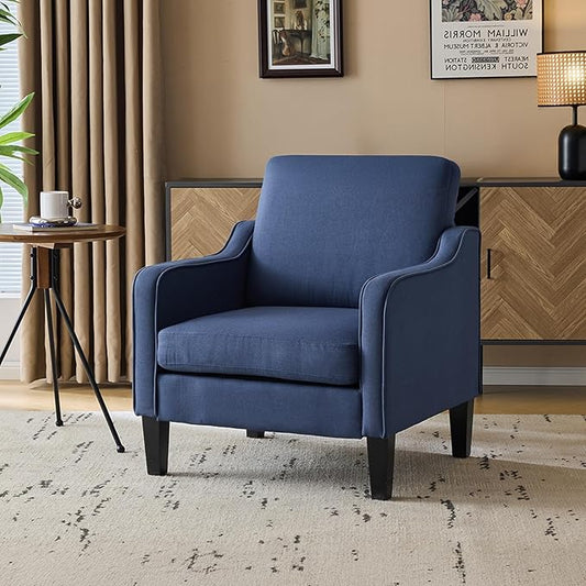 VINGLI Mid century Modern Accent Chair,Navy Blue Fabric Accent Chairs for Living Room Upholstered Armchair with Scooped Arms for Bedroom,Apartment,Studio,Office,Waiting Room