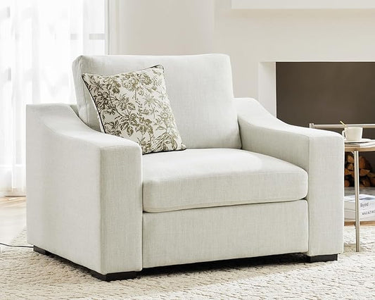 ABCASA 47" W Oversized Accent Chair, Comfy Upholstered Sofa Chair with Large Seat and Wide Armrest, Pet-Friendly Modern Lounge Armchair for Living Room/Apartment/Bedroom, Premium Linen, Ivory