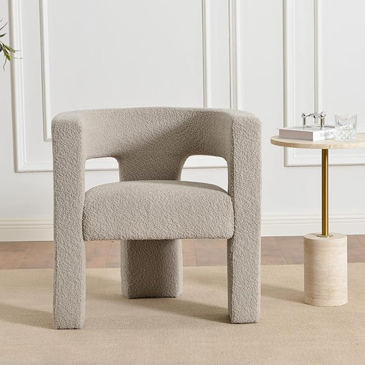 KINWELL 28" W Modern Boucle Accent Chair, Mid Century Upholstered Square Armchair, No Assembly Single Sofa Side Chair for Living Room Lounge Bedroom (Oatmeal)
