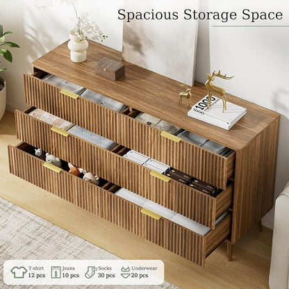 LYNSOM Fluted Dresser and Nightstand Sets 3 Piece, 6-Drawers Dresser and 1-Drawer Nightstands Set of 2, Wood Bedroom Furniture Set for Home, Bedroom, Hallway, Natural Oak