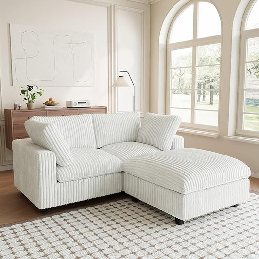 Modular Sectional Sofa, L Shaped Sofa with Ottoman, 78.74" Oversized Loveseat, Plush Deep Seat Sleeper Couches for Living Room, Apartment, Couch Cushion Covers Removable, Beige