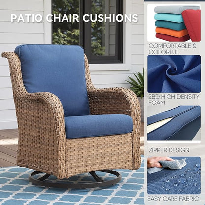 Outdoor Rattan Chair Cushions 2 Packs - Outside Durable Thick Replacement Back and Seat Cushion 22x24 with Zipper Cover for Patio Glider Rocking Chairs Loveseat Couch – Blue/Regular