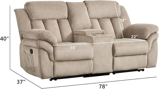 CANMOV Recliner Sofa Set, Manual Recliner Loveseat with Overstuffed Armrest for Living Room,Bedroom Furniture,Office,2 Seat Light Brown