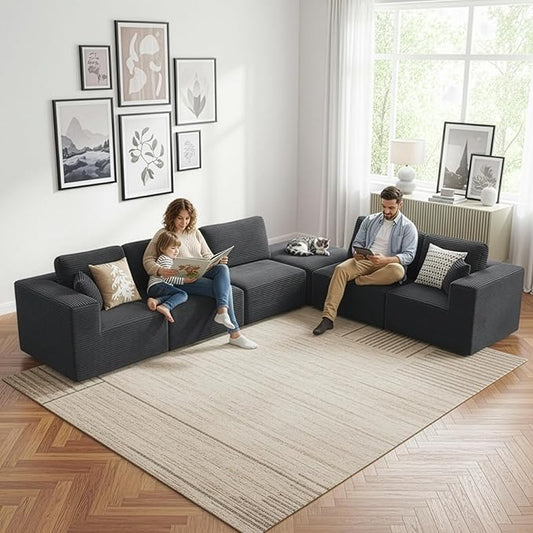 Cloud Modular Sectional Sofa Couch,L-Shape Modern Boneless Sectional Couch with Deep Seat,Upholstered Couches for Living Room Bedroom,No Assembly Required,Grey