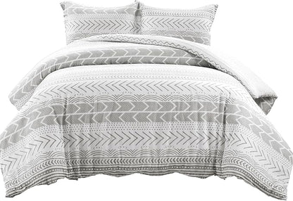 Lush Decor Hygge Geo Reversible 3 Piece Cotton Duvet Set, King, Gray & White