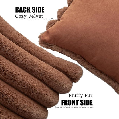 Neelvin Brown Faux Fur Cozy Soft Stripe Decorative Throw Pillow Covers 12x20 inch Set of 2,Velvet Pillowcase Cushion Case for Sofa Couch