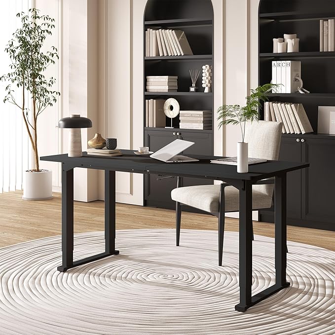 4 Legs Standing Desk, Large 55x28 Inches Electric Adjustable Height Desks with Splice Board, Stand Up Desk Home Office Computer Workstation, Black