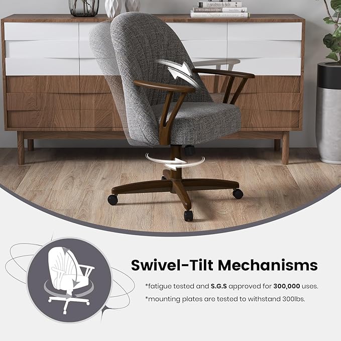 Chromcraft Set of 6 Swivel Tilt Chairs, Luxe Wooden Arm All-Metal Pedestal Base Chairs with Wheels for Kitchen
