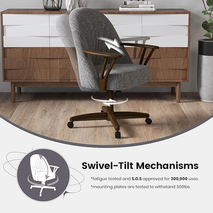 Chromcraft Set of 4 Chairs w/Swivel Tilt, Luxe Wooden Arm All-Metal Pedestal Base Chairs with Wheels for Kitchen