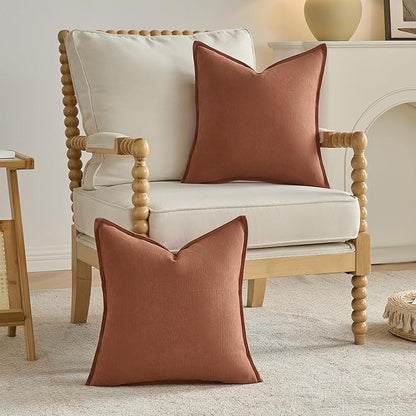 FUTEI Rust Chenille Throw Pillow Covers 22x22 Inch Set of 2,Edges Double-Stitched Cushion Cases,Modern Home Decor for Couch Living Room
