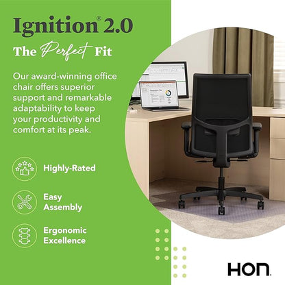 HON Ignition 2.0 Mid Back Task Chair, Spectrum Mesh, Standard Synchro-Tilt Control, Office Chair with Lumbar Support, Height and Width Adjustable Arms, Black Frame, Onyx