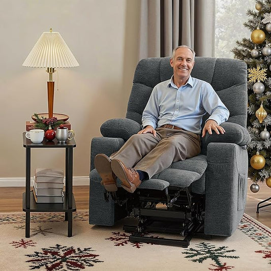MCombo Power Lift Recliner Chair with Extended Footrest for Elderly People, Fabric 7283 (Dark Gray, Large)