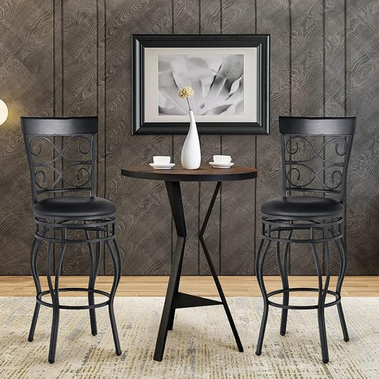 COSTWAY Bar Stools Set of 2, 360 Degree Swivel, 30" Bar Height Bar Stools, Leather Padded Seat Bistro Metal Bar Chairs with Back for Kitchen Island, Pub (Set of 2)
