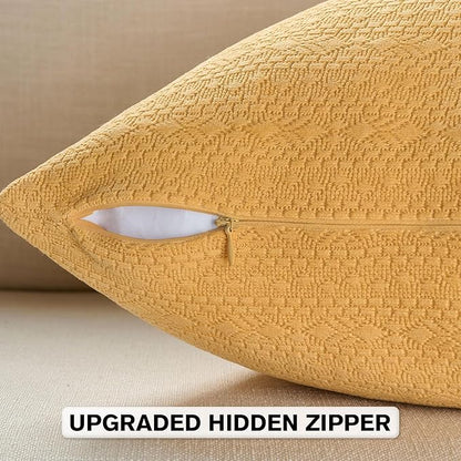 FUTEI Mustard Yellow Chenille Throw Pillow Covers 26x26 Inch Set of 2,Soft Striped & Diamond Textured Euro Pillow Shams,Modern Home Decor for Couch Living Room