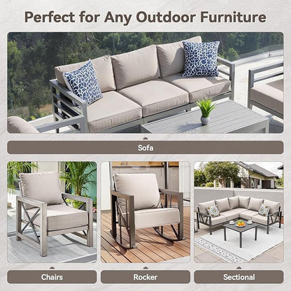 Luxury 6" Outdoor Cushions for Patio Furniture, 24x24x6" Thick Seat Cushion Set of 7, Fade Resistant Couch Chair Replacement Cushions High Density Deep Wicker Chair Cushion w/ Removable Cover, Beige