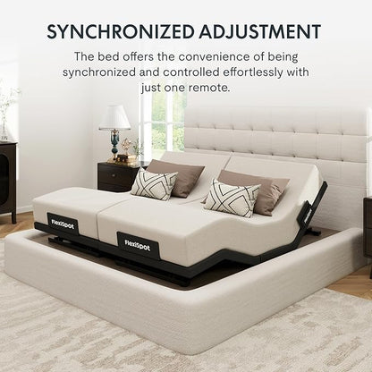 FLEXISPOT Adjustable Bed Frame Base Split King + 12" Cooling Gel Memory Foam Mattress, Massage, Head and Foot Incline, Zero Gravity, Zero Clearance, Under-Bed Lights, Anti-Snore, Wireless Remote