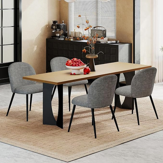 Upholstered Dining Chairs Set of 4, Modern Kitchen Side Chair with Padded Seat Comfortable Chenille Fabric Study Black Matel Legs,Desk Chair with Back for Dining Rooms, Gray