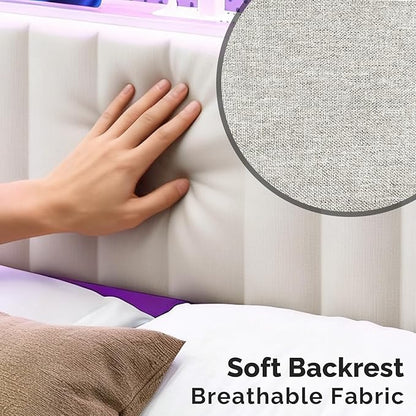 VINGLI King Size Headboard Only, Adjustable Upholstered Headboard with 3 Tier Shelves and Pegboard with Charging Stations and LED Lights, Modern Bed Headboard with Storage for Bedroom Decor