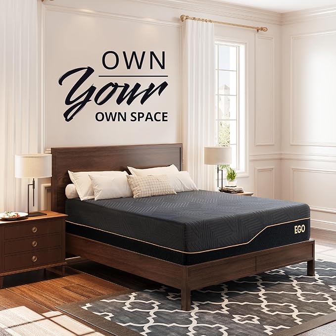EGOHOME 14 inch Firm Queen Mattress, Memory Foam Mattress with Cooling Cover, Bed in a Box, CertiPUR-US Certified, Breathable and Supportive, Made in USA, 60''x80''x14'' Black