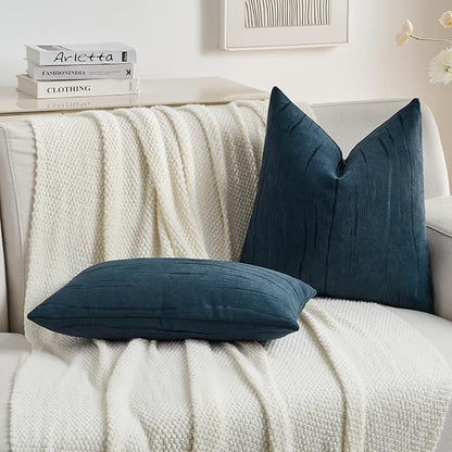 FUTEI Navy Blue Chenille Decorative Throw Pillow Covers 20x20 Inch Set of 2,Soft Embossed Striped Textured Cushion Case,Modern Home Decor for Couch Bed Living Room