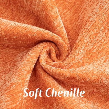 FUTEI Orange Chenille Throw Pillow Covers 24x24 Inch Set of 2,Soft Cozy Bound Edge Design European Cushion Cover,Home Decor for Couch Bed Living Room