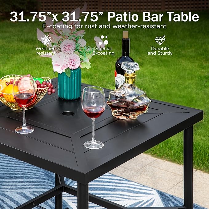 PHI VILLA 3PCS Patio Bar Set, Metal Bar Height Table and 2 Counter Height Swivel Chairs with Textilene Fabric and Thickened Black Metal Frame,High Patio Furniture for Garden,Yard