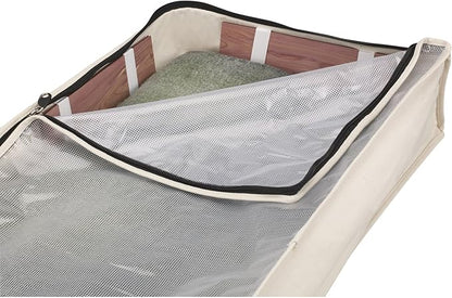 Household Essentials Cedarline Under Bed Storage Bag, Heavy-Duty Cotton Canvas, Textured PEVA Top with Durable 3-Sided Zipper, Front Handles, Foldable, Space-Saving, Natural