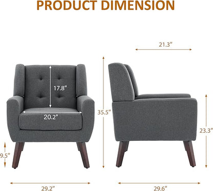 Accent Chairs Set of 4, Mid-Century Modern Upholstered Armchair, Comfy Fabric Living Room Chairs Reading Chairs with Button Tufted Back & Solid Wood Legs for Bedroom, Office, Gary