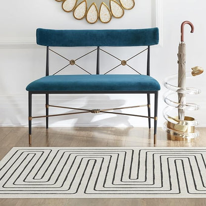 RUGGABLE x Jonathan Adler Machine Washable Modern Area Rug – Labyrinth Black/Ivory 5x7, Stain-Resistant, Non-Slip – Medium Rugs for Living Room, Bedroom, Hallway, Entryway & Office–with Standard Pad