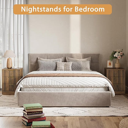 3-Piece Modern Bedroom Furniture Set, Wide 7-Drawer Dresser & 3-Drawer Nightstands Set of 2, Natural Wood Dresser and Nightstand Sets for Bedroom,Hallway, Walnut