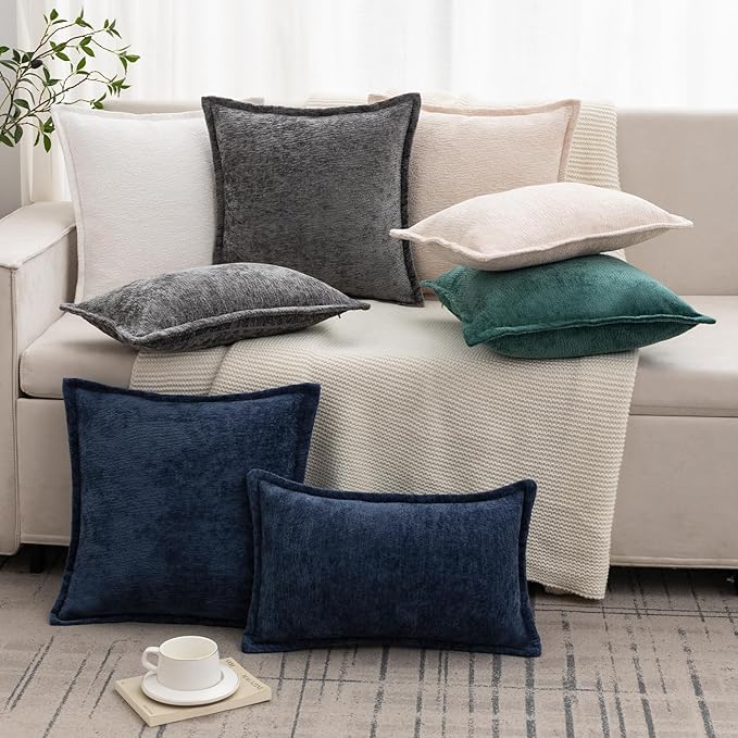Navy Blue Decorative Throw Pillow Covers 26x26 Inch Set of 2 Cozy Soild Chenille Cushion Cases Soft Textured Square Couch Pillows Cover Boho Accent Farmhouse Pillowcases for Sofa Bed
