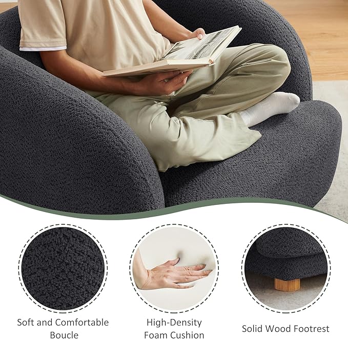 VANOMi Oversized Living Room Chair, Modern Comfy Accent Barrel Chairs, Single Sofa Chair with Wood Legs, Upholstered Armchair for Bedroom, Office, Waiting Room (Dark Gray)